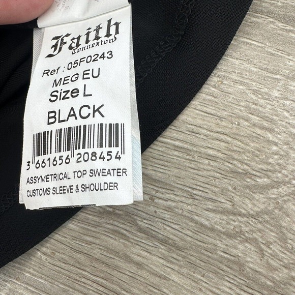 NWT Faith Connexion Womens L Black Rayon Asymmetrical Sequins Midi Sheath Dress - Picture 6 of 12